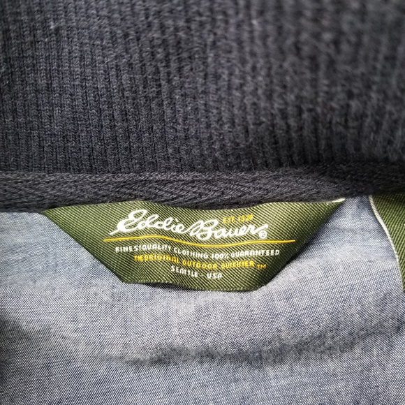 Eddie Bauer Sweater Mens Size L Blue 1/4 Button Henley Long Sleeve - Picture 3 of 8